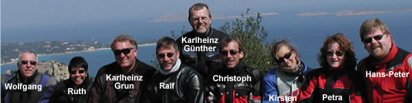 Unterwegs nach Sardininen: Wolfgang, Ruth, Karlheinz Grun, Ralf, Karlheinz Günther, Christoph, Kirsten, Petra u. HP